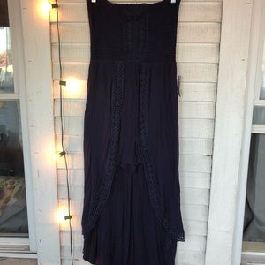 💸Navy Strapless Romper with High-Low Overskirt